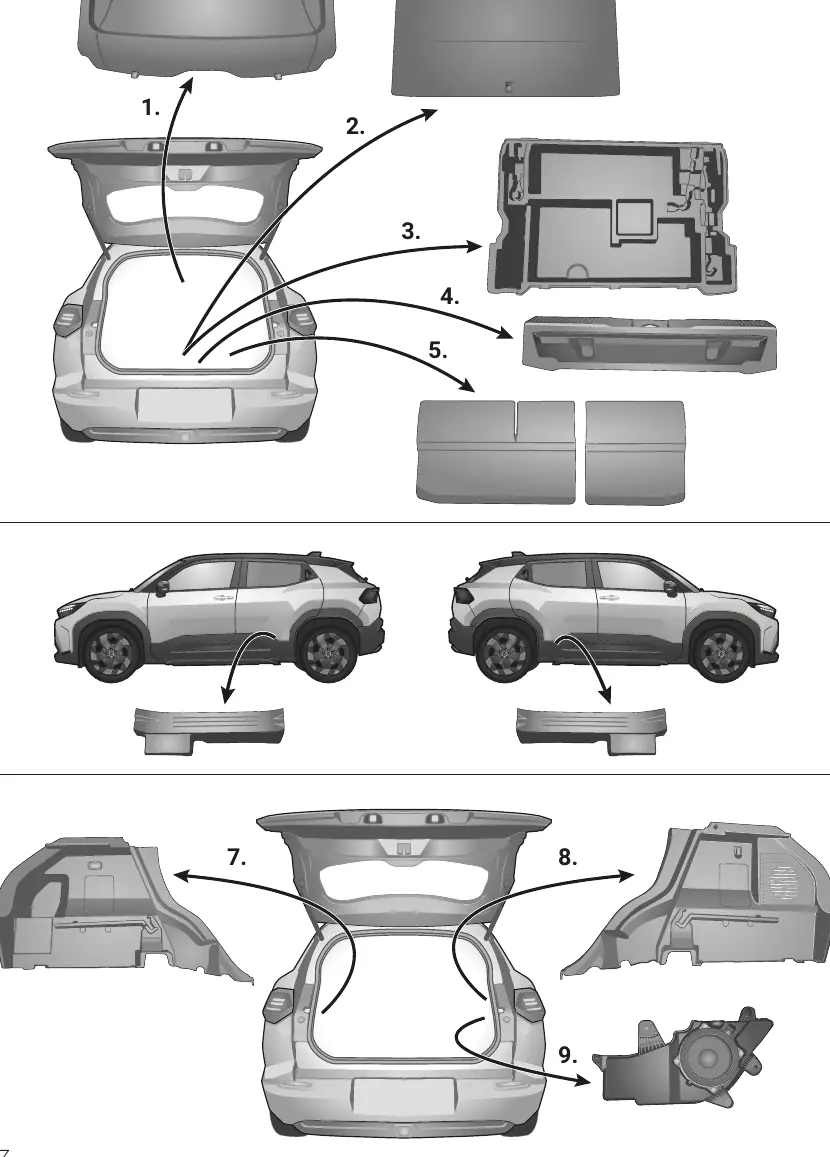 Trim removal steps for the vehicle interior.