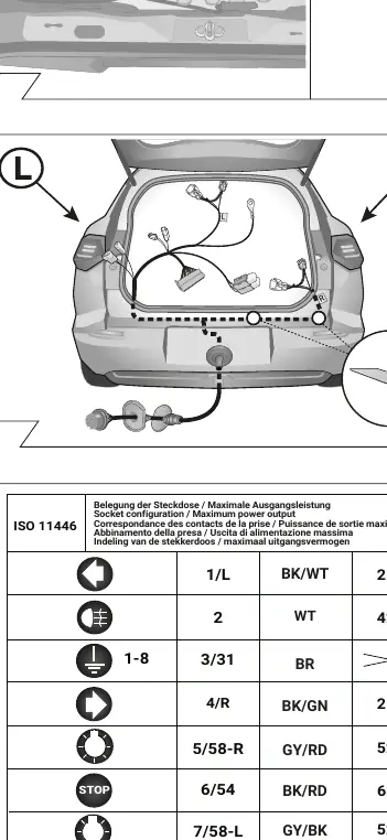 13-pin socket configuration table.