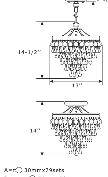 Crystal assembly diagram showing placement of glass drops A, B, and C.