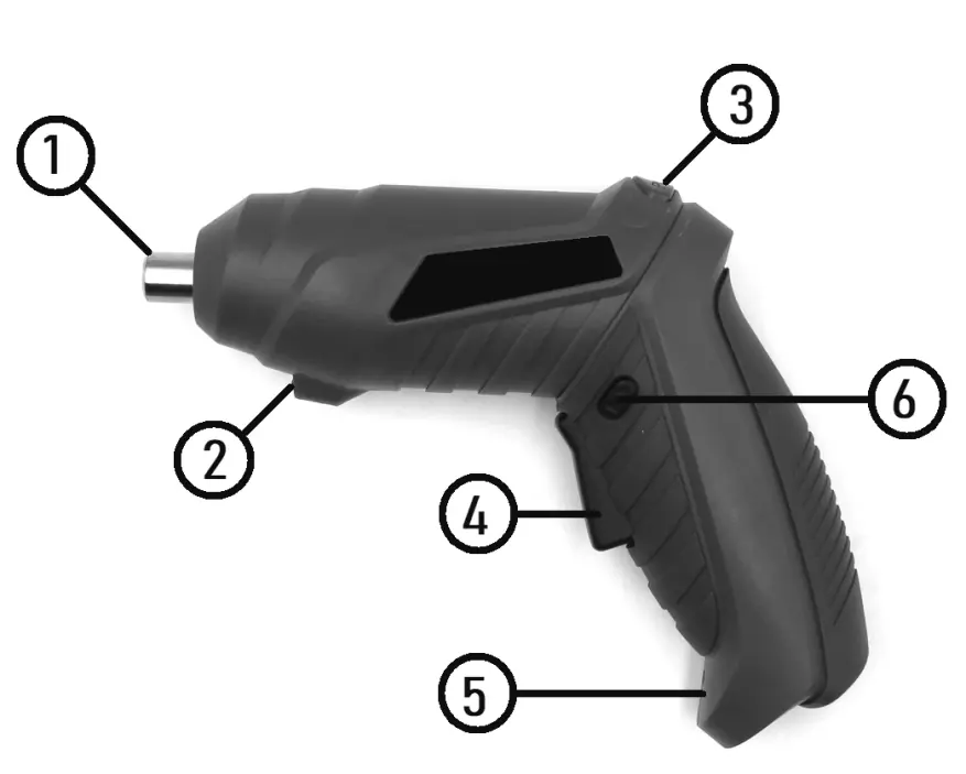 Diagram of the cordless screwdriver components
