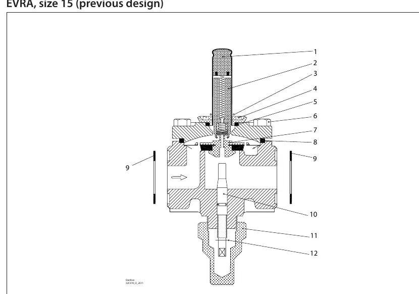 Exploded view of the EVRA size 15 valve assembly with numbered components.