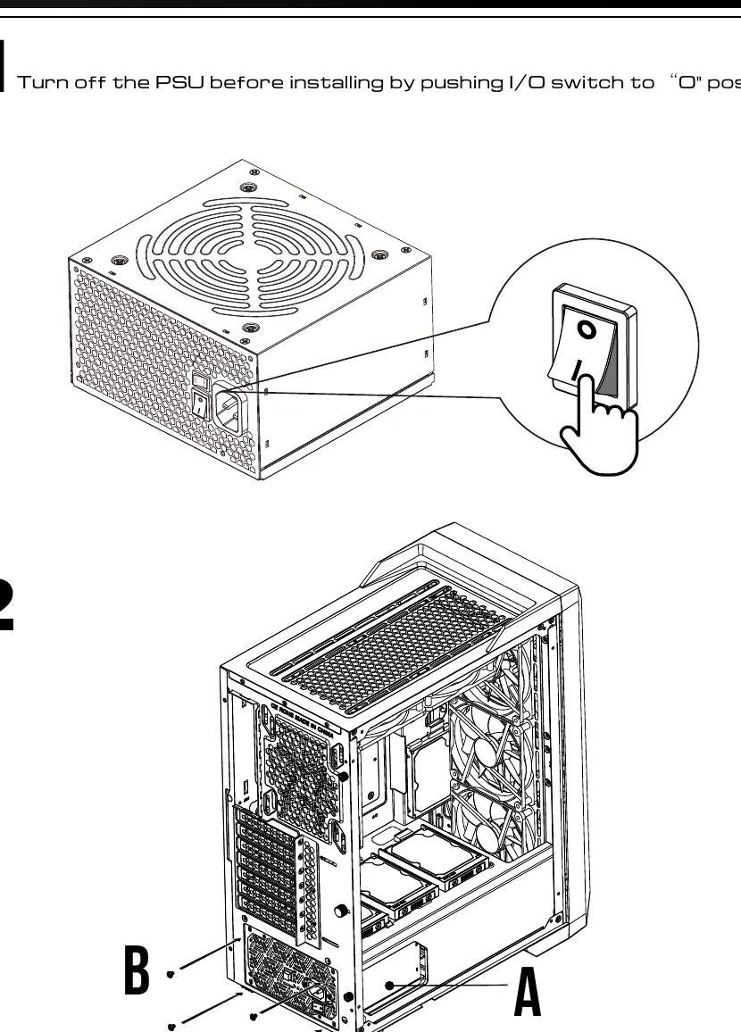 Step 1 and 2: Turning off the PSU and mounting it into the PC case.