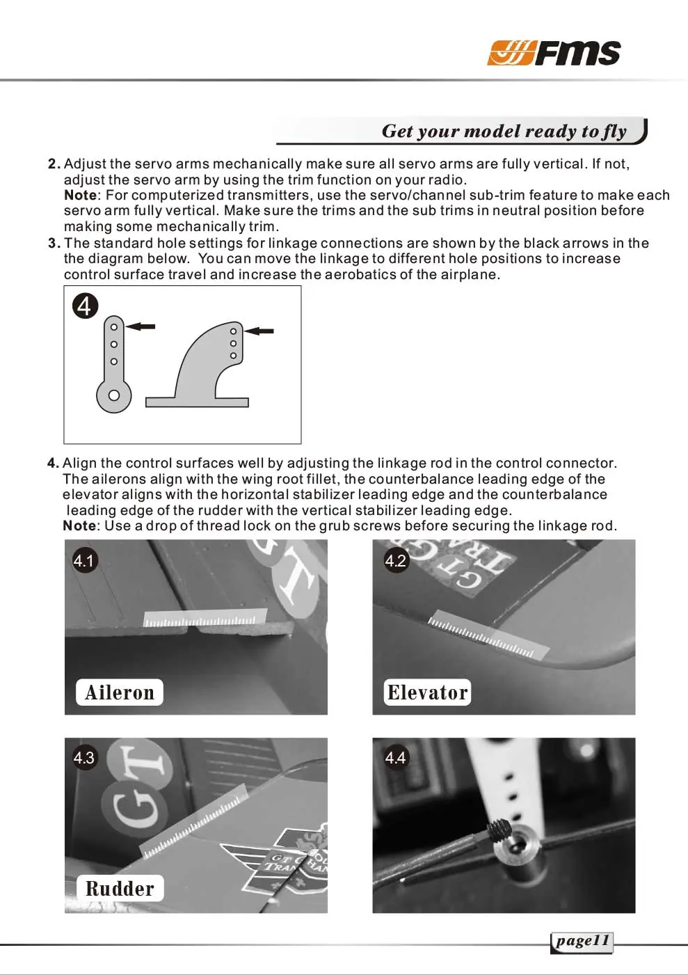 Adjusting servo arms and control surface alignment.