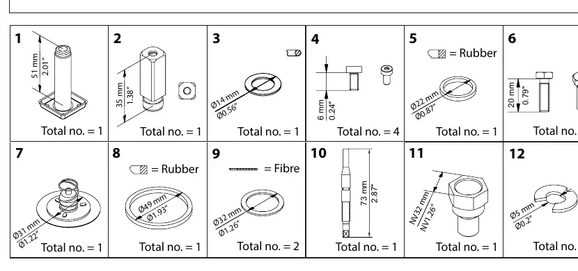 Parts list and component dimensions