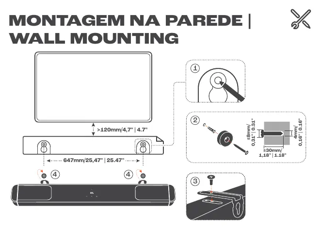 Wall mounting instructions for the soundbar