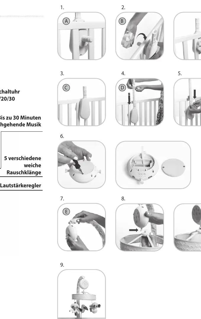 Assembly and attachment steps 1-9