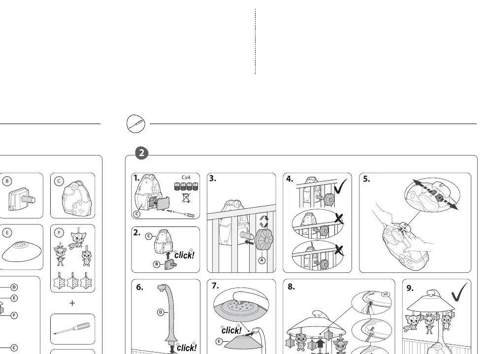 Assembly sequence for attaching the mobile to the crib