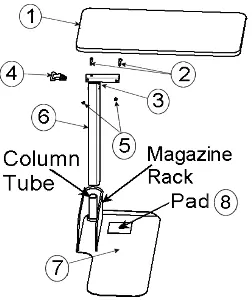Exploded view of the table assembly components.