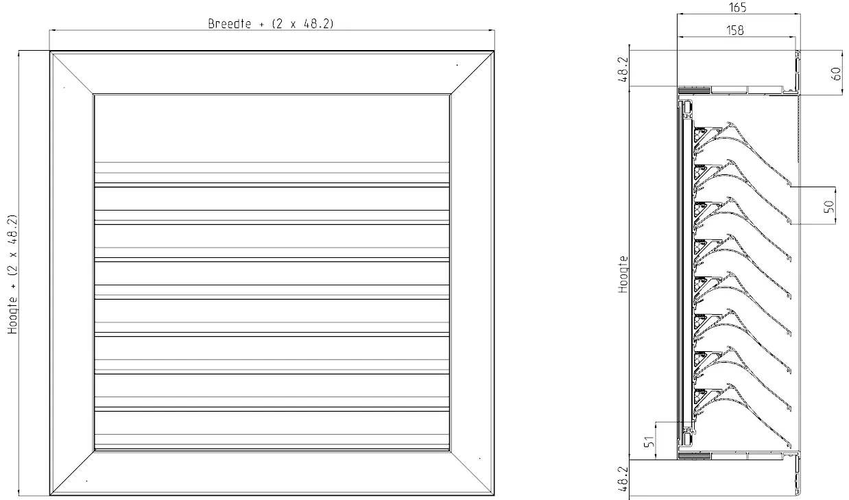 Review the technical dimensions of the grille.