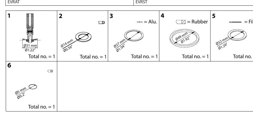 Parts list with dimensions and material types