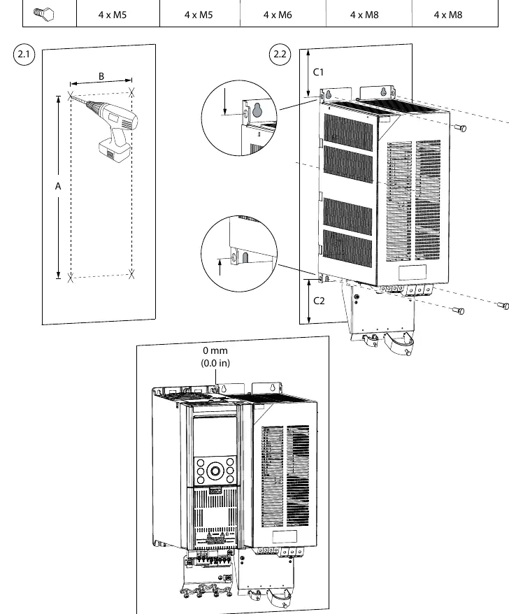 Mounting dimensions and drilling template