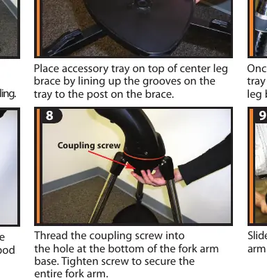 Mounting the telescope fork arm to the tripod base.