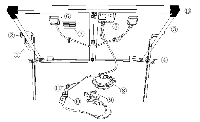 Diagram of the solar panel components and parts list