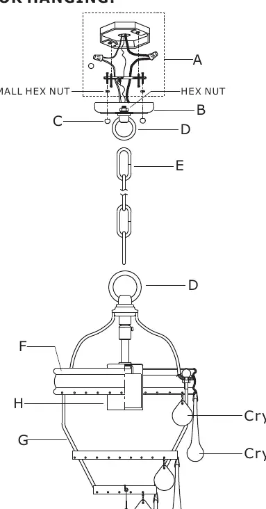 Exploded view for hanging installation