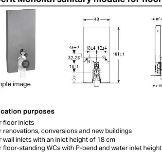 Dimensional diagram of the Geberit Monolith sanitary module
