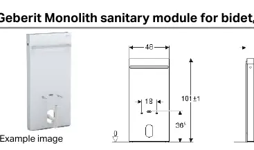 Dimensions and installation diagram for the Geberit Monolith sanitary module.