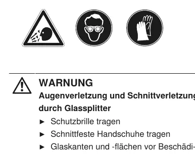 Safety warnings regarding glass handling