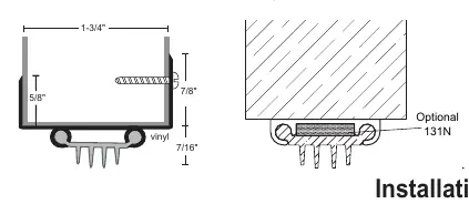 Diagram of the NGP 131N door bottom shoe dimensions and installation profile.
