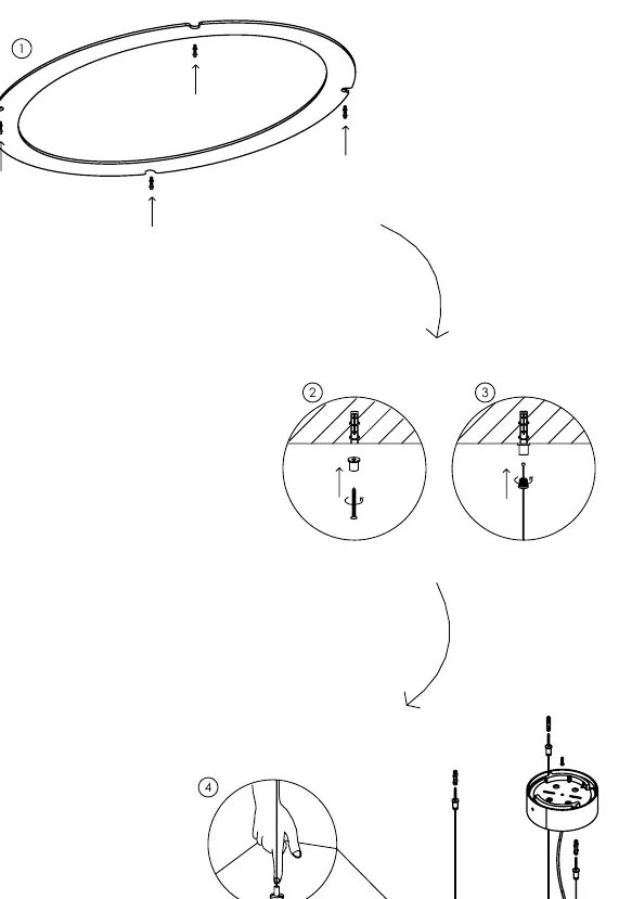 Ceiling installation and cable adjustment steps