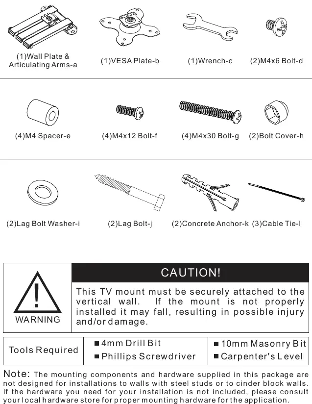 Supplied parts list