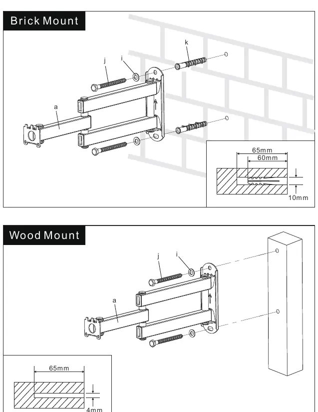Installation diagram for brick and wood mounts