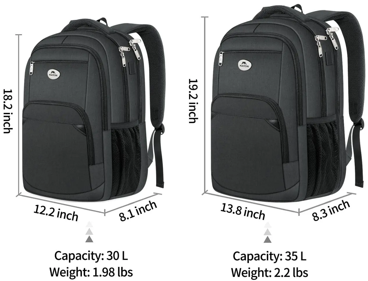 Comparison of Large and Extra Large backpack dimensions