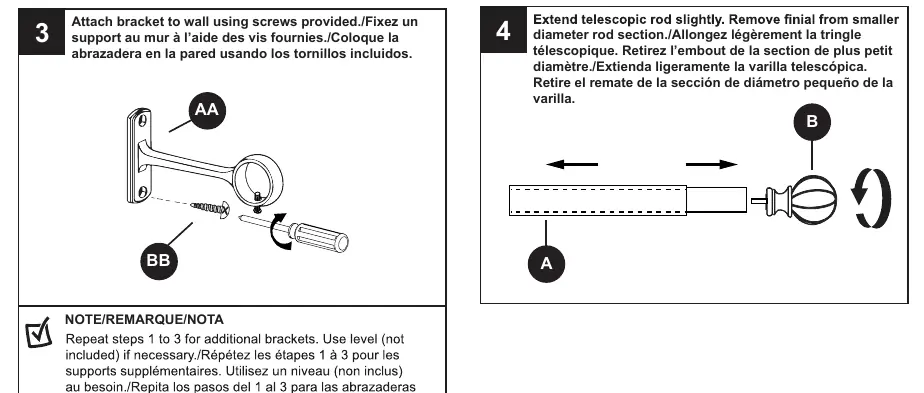 Steps 3 and 4: Attaching brackets and preparing the rod.