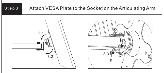 Attaching the VESA plate to the articulating arm.