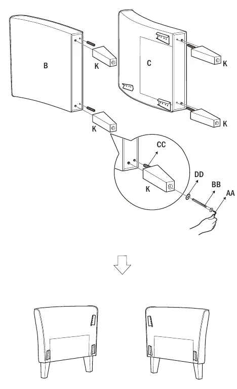 Fixing the legs to the sofa arms