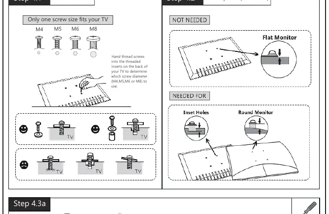 Selecting the correct TV screws and spacers.