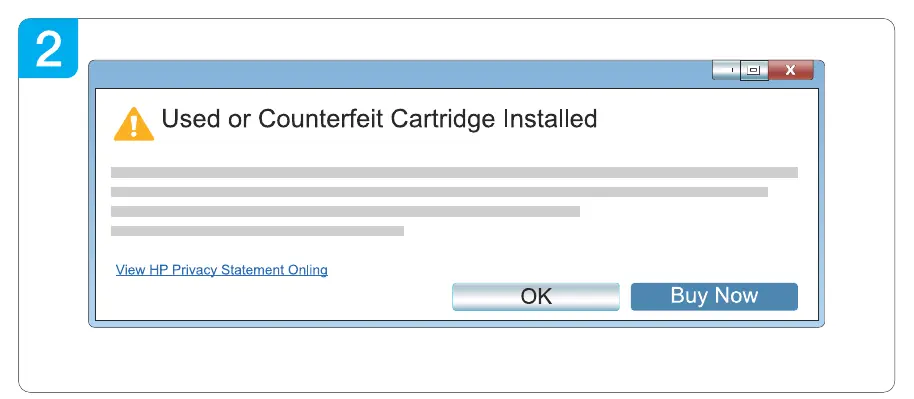 Used or Counterfeit Cartridge Installed pop-up message