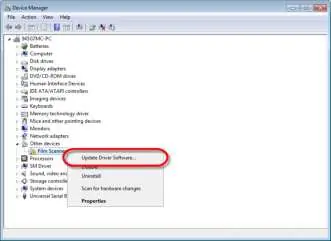 Update the scanner driver in Device Manager.