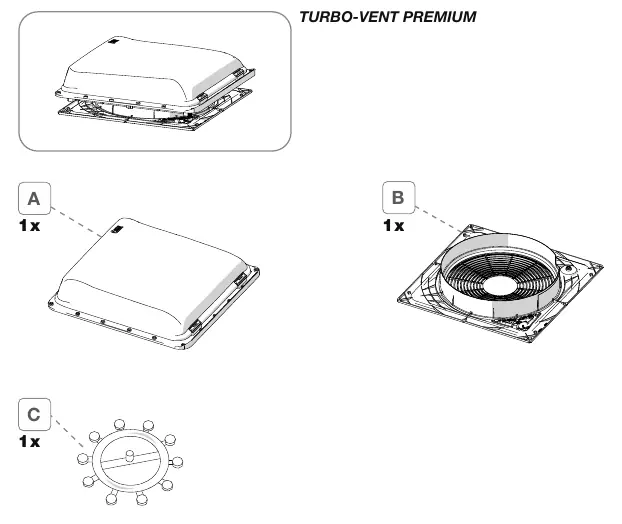 Parts diagram for the Turbo-Vent Premium
