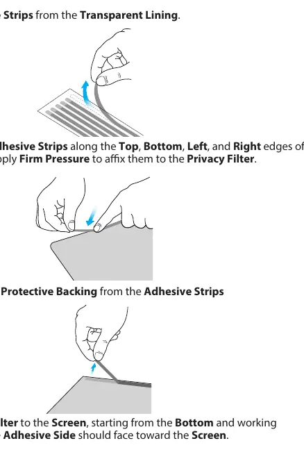 Step-by-step installation of the privacy filter