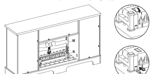 Step 13: Installing the fire log and USB connection.