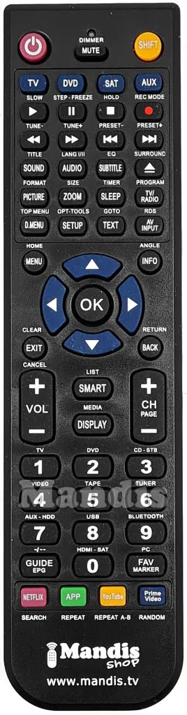 Mandis 1369D-EU replacement remote control layout