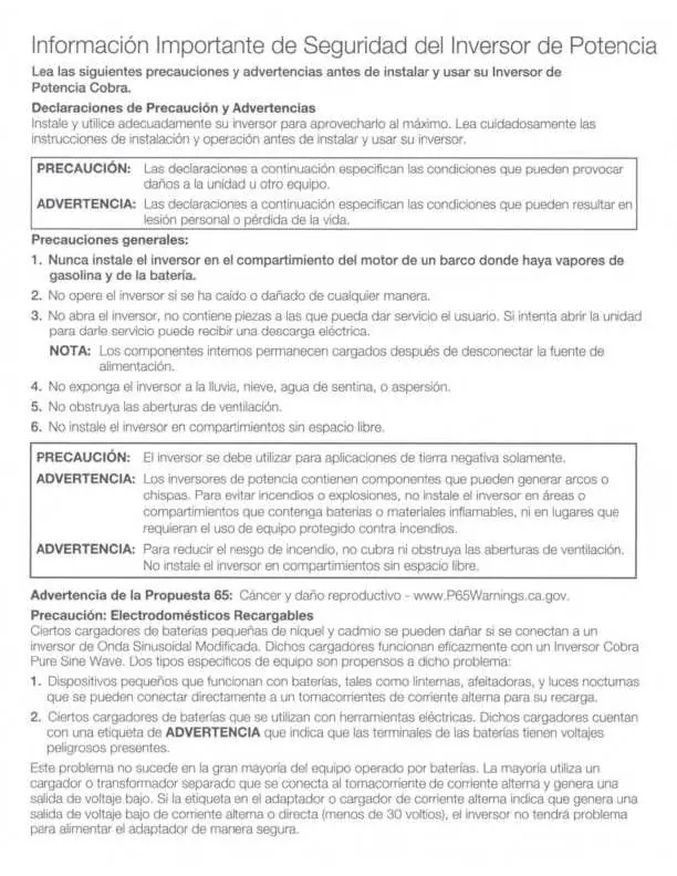 Review safety precautions in Spanish