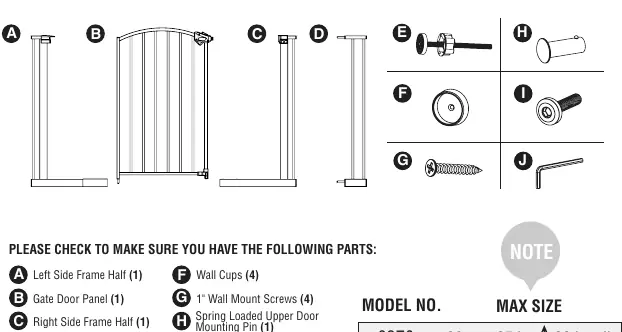 Parts identification for the Regalo Arched Decor Safety Gate.