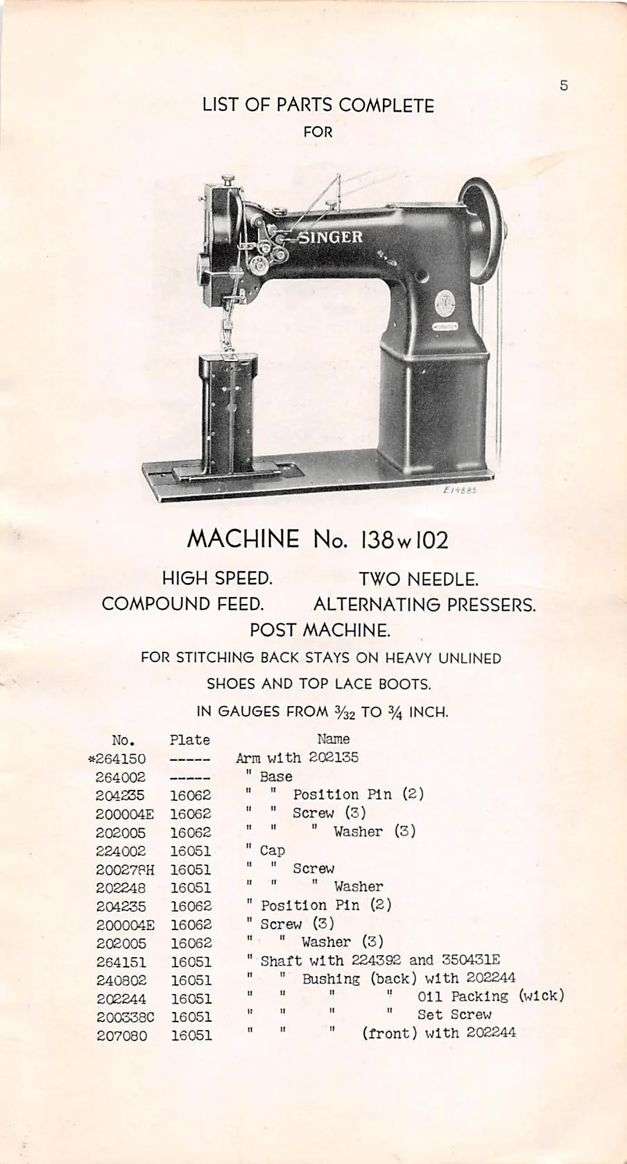 Singer 138W102 machine overview