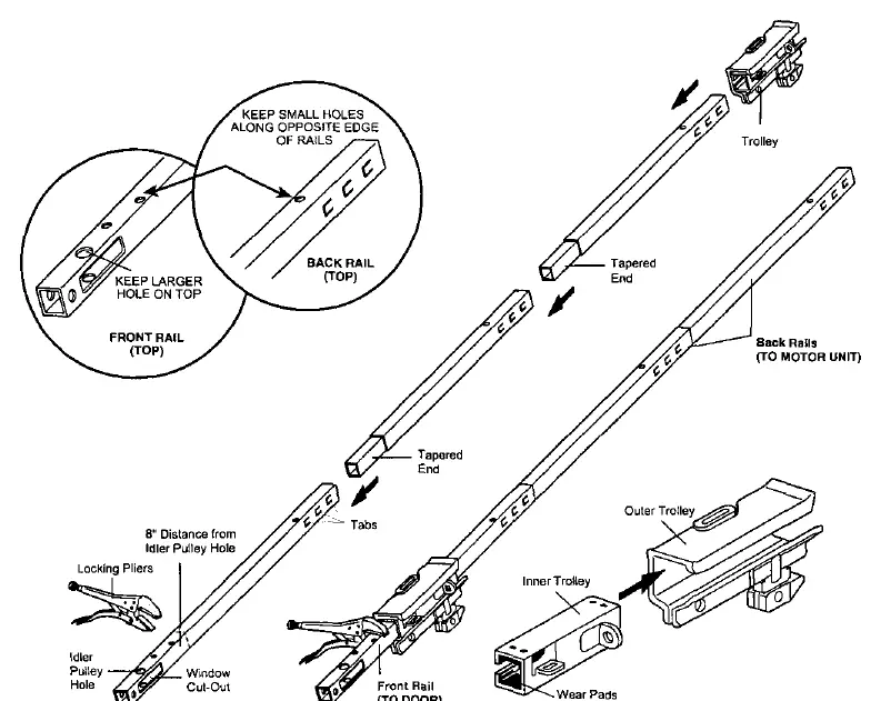 Rail assembly and trolley installation