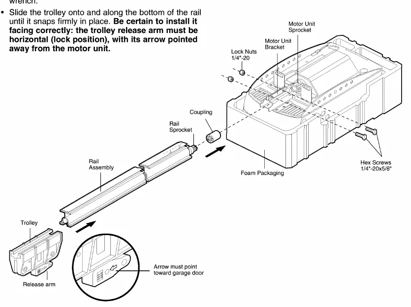 Fastening rail to motor unit