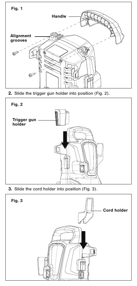 Assembly steps for the handle and holders.