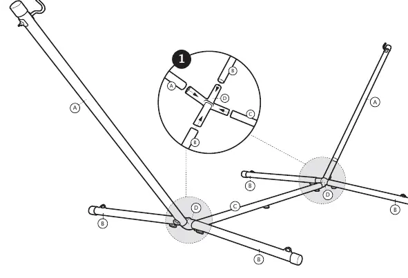 Assembly step 1: Connecting the base and support beams