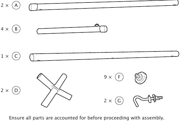 Parts list for the 13BEAM hammock stand