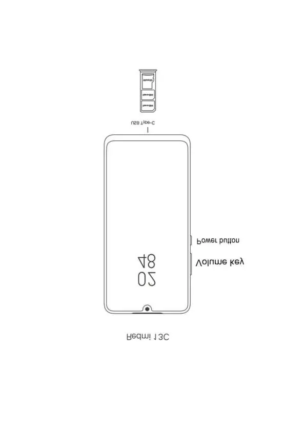 Xiaomi Redmi 13C device layout and SIM tray configuration