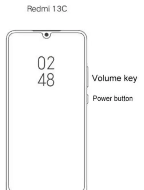 Location of the volume keys and power button on the side of the Redmi 13C.