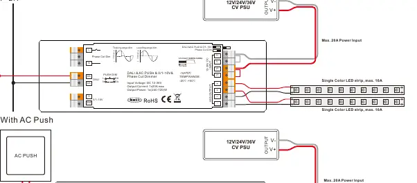 Wiring diagram for DALI Bus connection