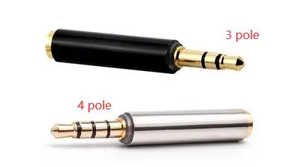 Comparison of 3-pole and 4-pole audio connectors.