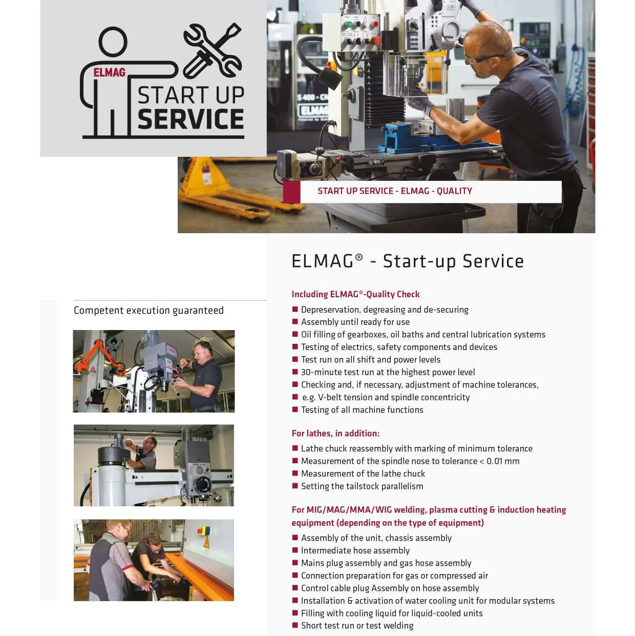Start-up service and assembly procedures