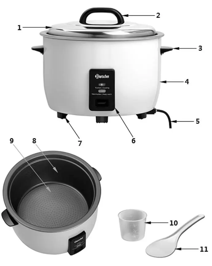 Components of the Bartscher rice cooker